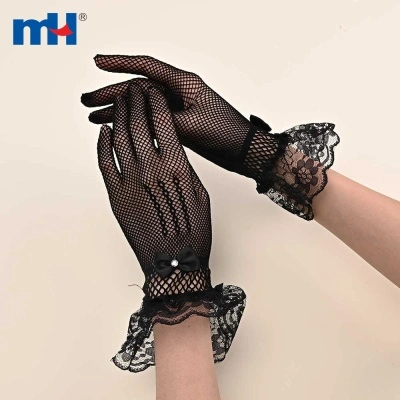 Black Wrist Ruffle Lace Gloves
